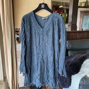 Elegant BoHo Anandas dark Gray or black Lace Women's Tunic Top size XXL Cotton